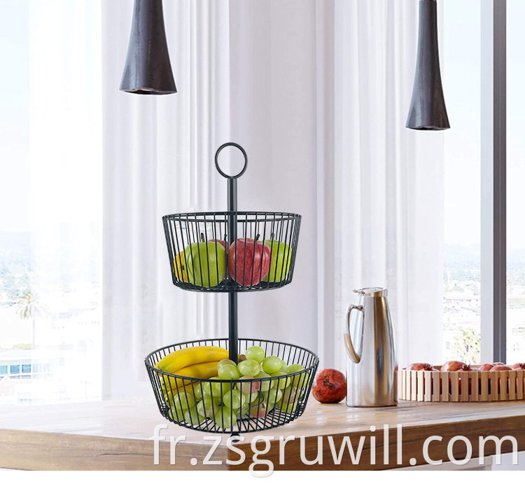 Panier de fruits de comptoir à 2 niveaux personnalisé Bol de stockage alimentaire alimentaire de stockage de fil de fil en métal pour la maison